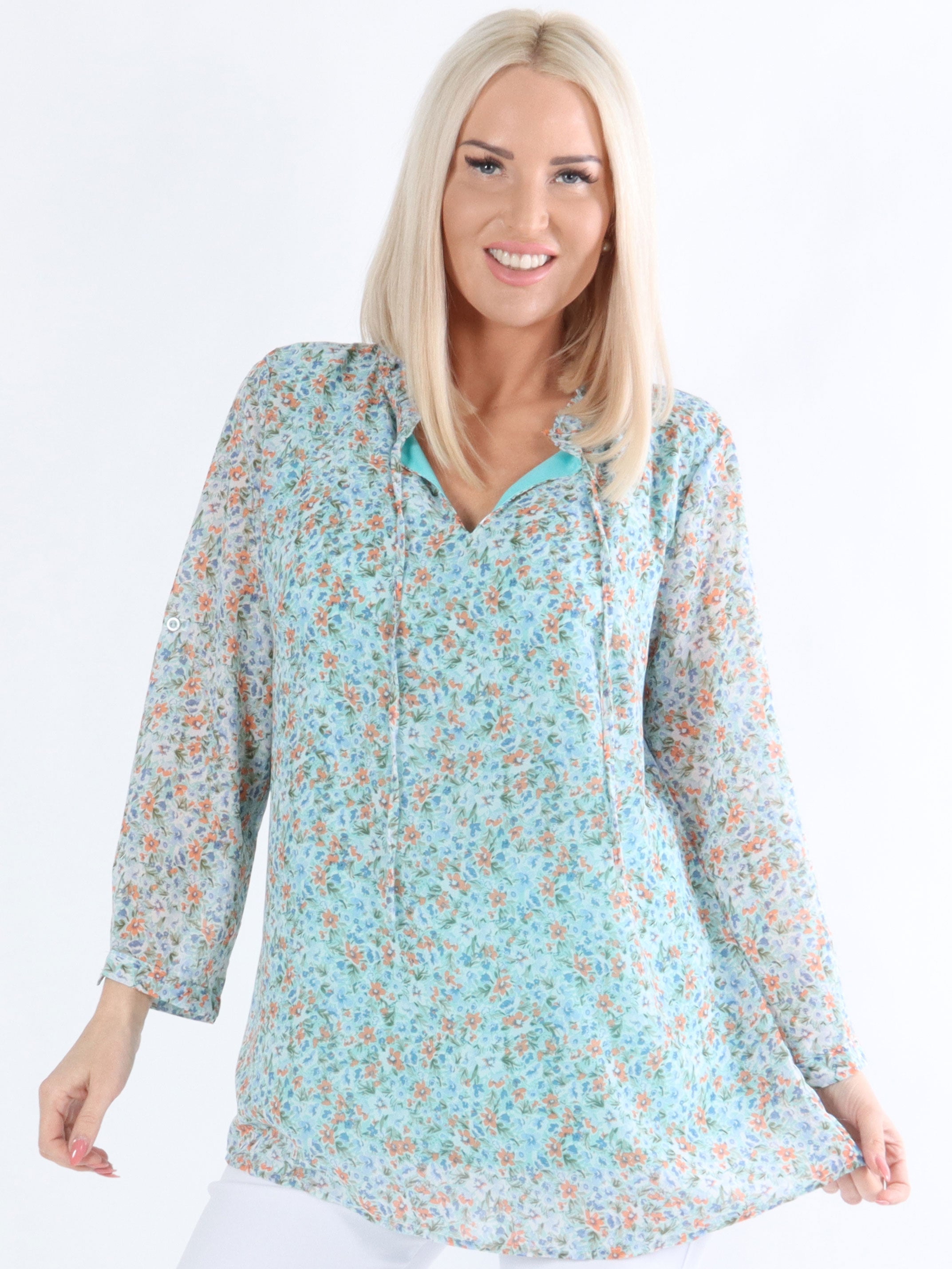 Taima - Svart söt blommig tunika med knytband